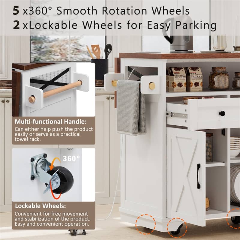 46.5'' Kitchen Island w/Drape of Beads,Rolling Kitchen Cart on Wheels