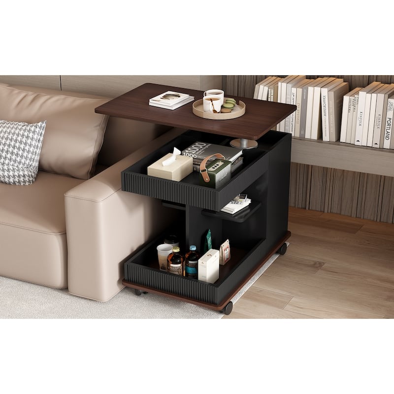 Lift-Top End Table with Rotating Top, Mobile Side Table Coffee Table with Storage, Sofa Table with Adjustable Height