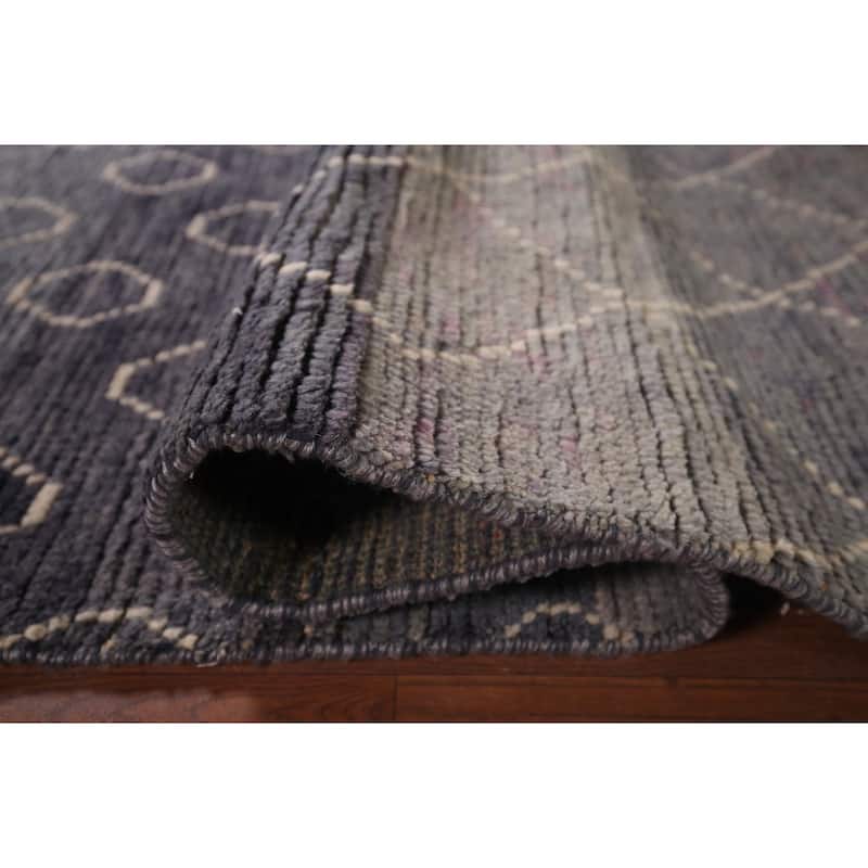 Grays & Blues Trellis Moroccan Oriental Rug Hand-Knotted Wool Carpet - 5'11"x 9'8"