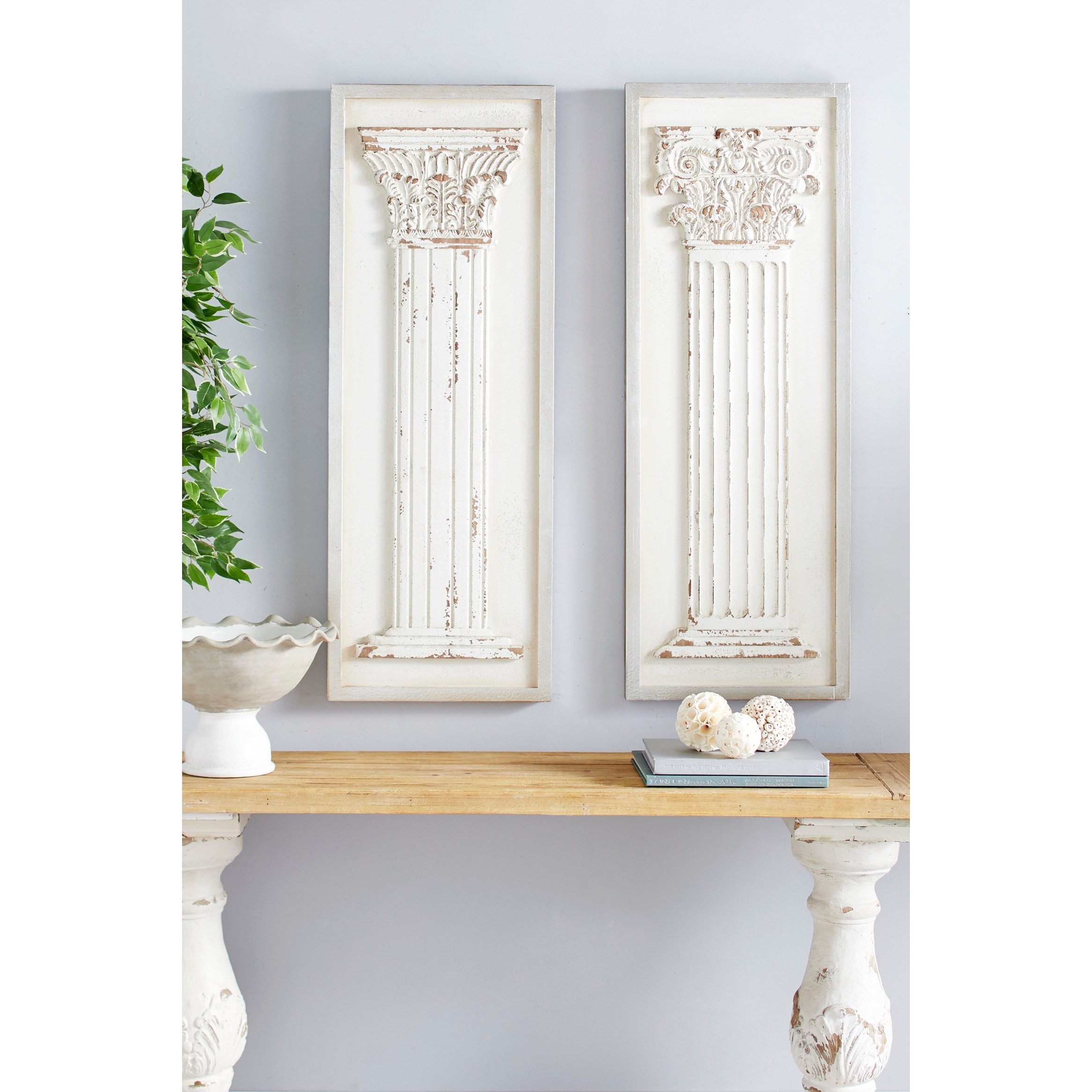 White Wood Vintage Wall Decor Architecture (Set of 2) On Sale Bed Bath   Beyond 32017322