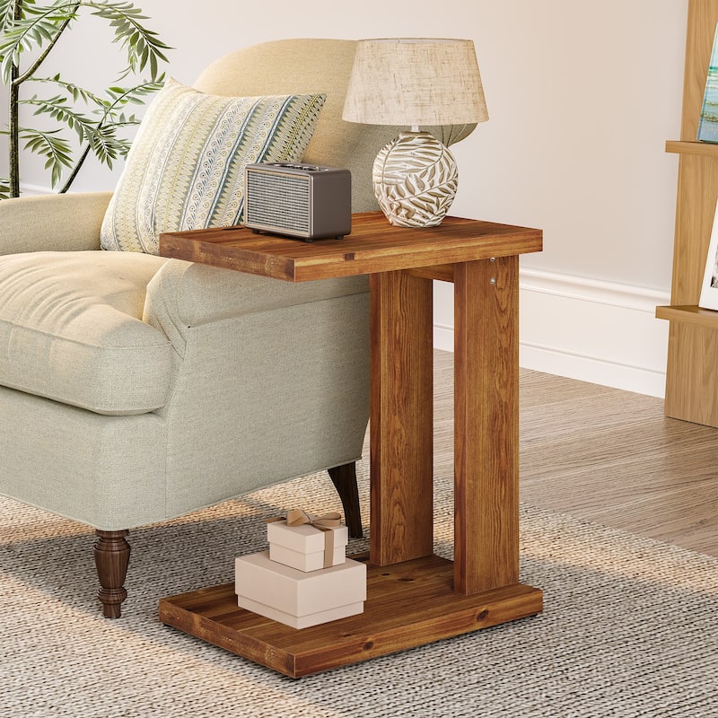 Solid Wood C Shaped Side Table for Couch