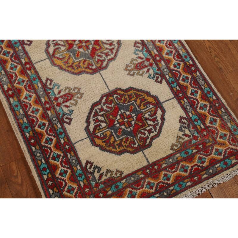 Geometric Kazak Foyer Rug Handmade Beige Traditional Wool Carpet - 2'0" x 3'0"