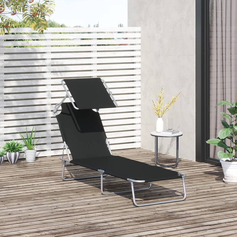 Outdoor Portable Lounge Chair, Adjustable Folding Chaise Lounge with Sun Shade