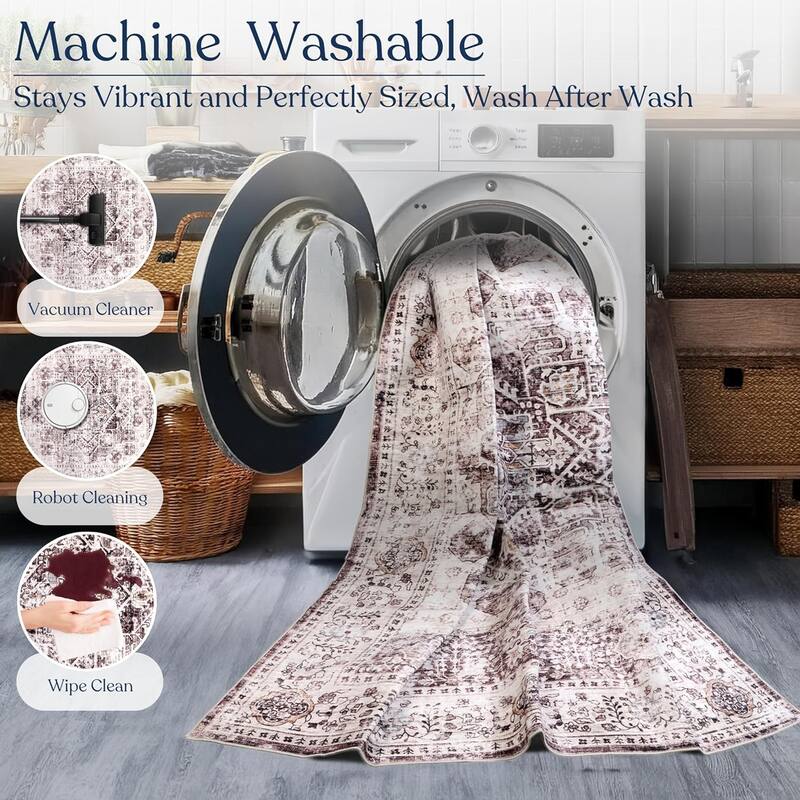 Delara Machine Washable Area Rug, Soft & Durable, Non-Slip Backing, Eco- Friendly GRS certified.