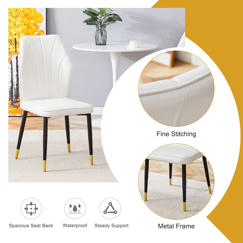 8 Modern Dining Chairs With Stylish Pu Patterned Backrest And Black Metal Legs For Kitchen, Bedroom And Office