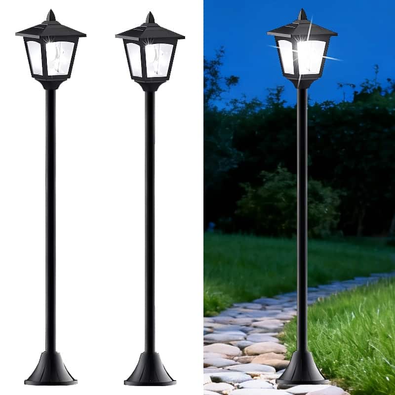 2 Pack 40-Inch Solar Lamp Post Lights Outdoor IP65 Waterproof LED Yard Lights - Black