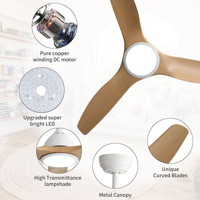 52" High CFM Modern Ceiling Fan with Remote Control and Reversible Blades With Light