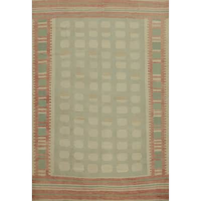 Hand Woven Southwestern Wool Green Geometric Area Rug - 12' 7'' X 9' 10''