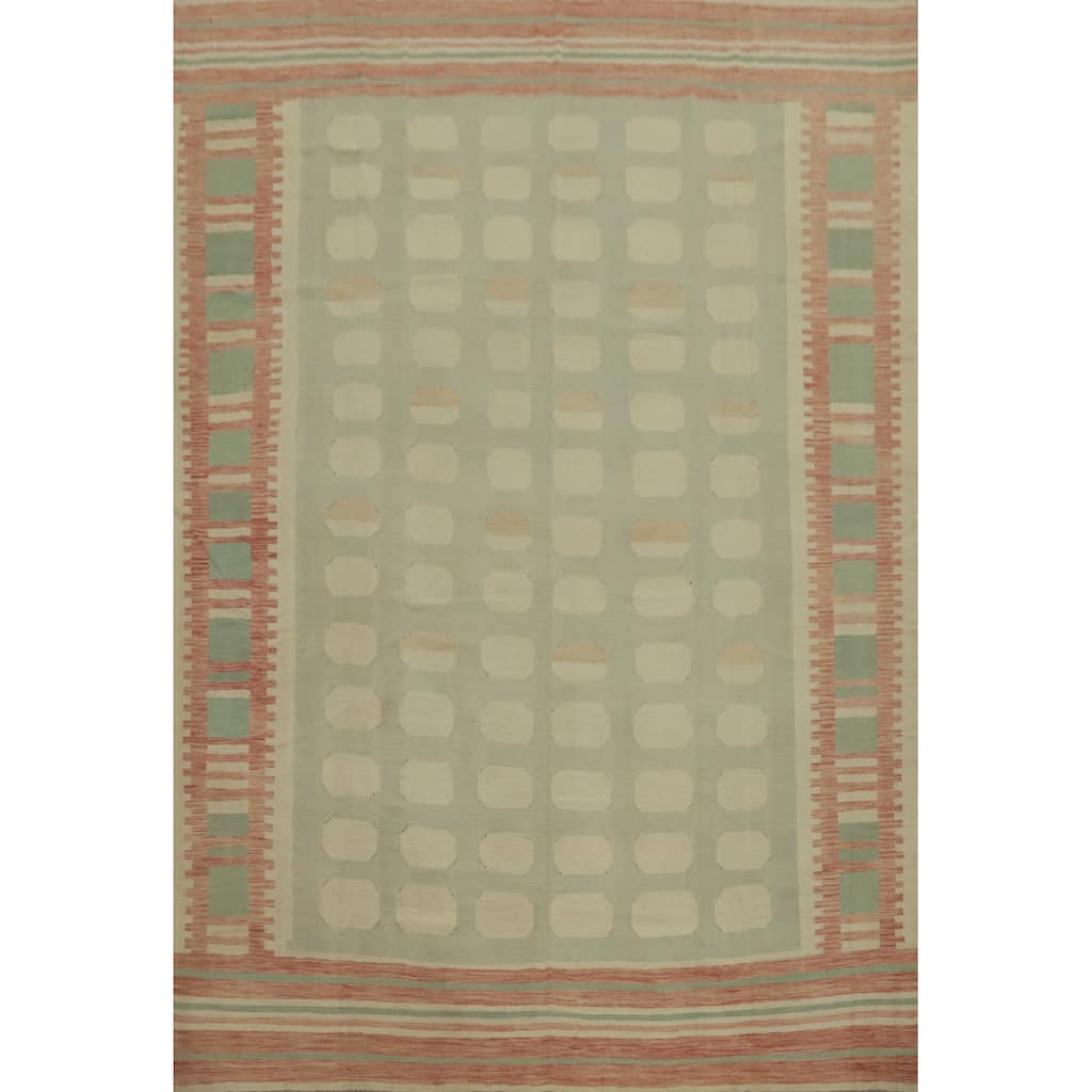 Hand Woven Southwestern Wool Green Geometric Area Rug - 12' 7'' X 9' 10''