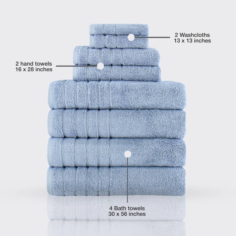 Towels Beyond 8 Piece Turkish Cotton Towel Set 670 GSM Washcloth, Hand & Bath Towel