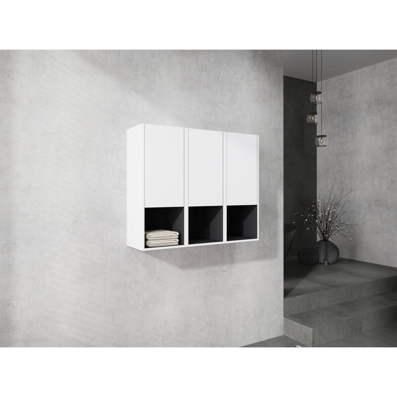 Modern Wall-Mounted Bathroom Side Cabinet with Soft-Close Doors, Floating Design, 6 Storage Compartments, 12-Inch Width