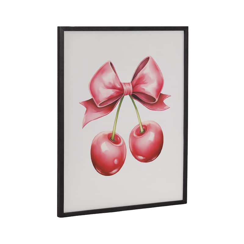 Kate and Laurel Gallery Coquette Preppy Retro Girly Red Pink Bow Cherries Print by The Creative Bunch Studio - 16x20 - Black