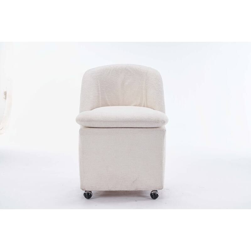 Set of 2 Chenille Fabric Dining Chairs With Universal Wheels