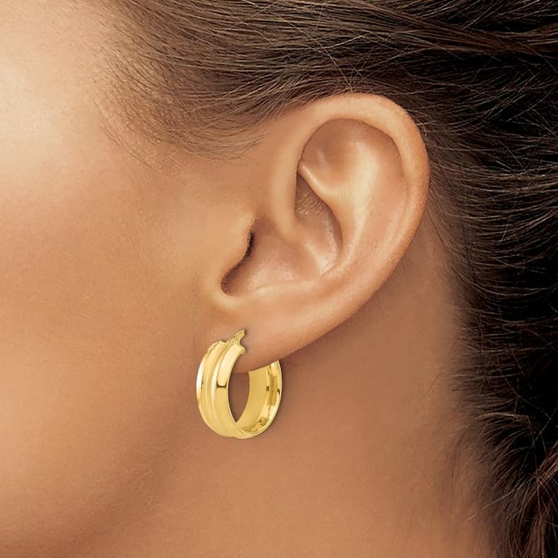 Curata 14k Yellow Gold Polished and Brushed Hoop Earrings - 19.26x19.37mm