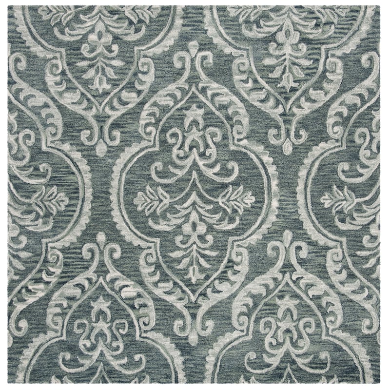 SAFAVIEH Handmade Blossom Vanora Modern Floral Wool Rug - 6' Square - Blue/Sage