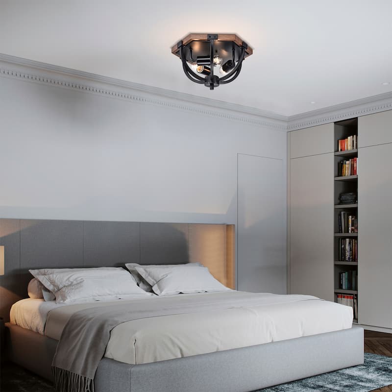 Fiona 14 Inch Farmhouse Style Matte Black Flush Mount Ceiling light