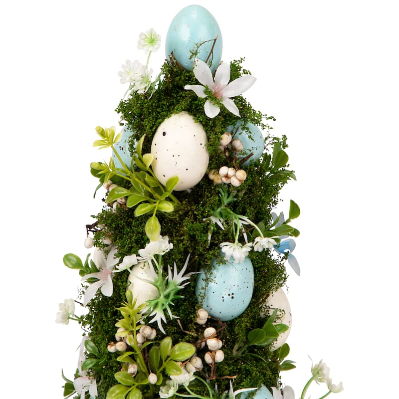 Floral and Foliage Easter Egg Tree - 14" - Blue and White