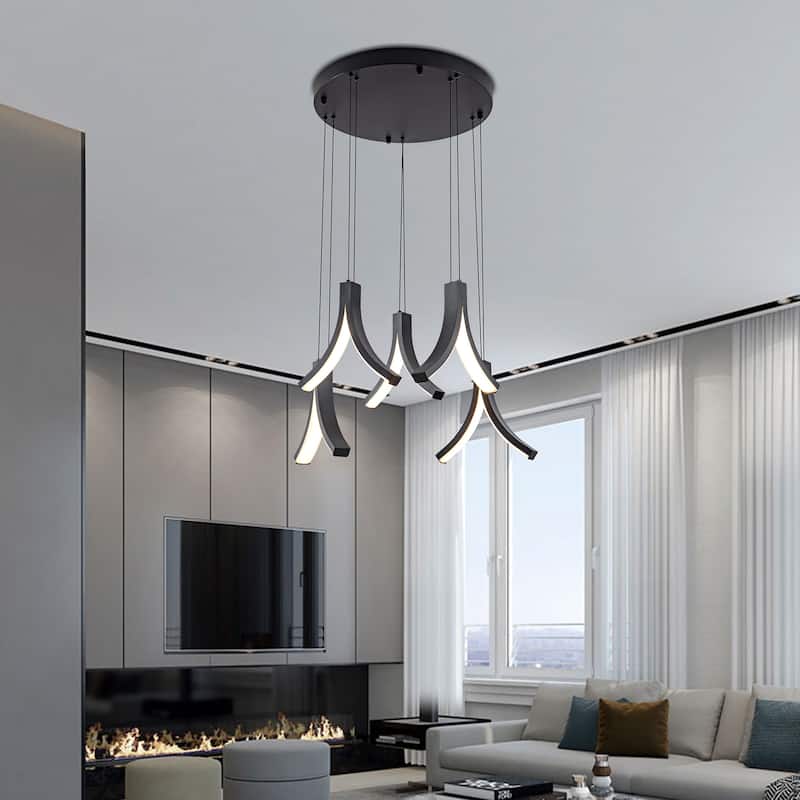 5-Light LED Chandelier Black Chandelier - N/A