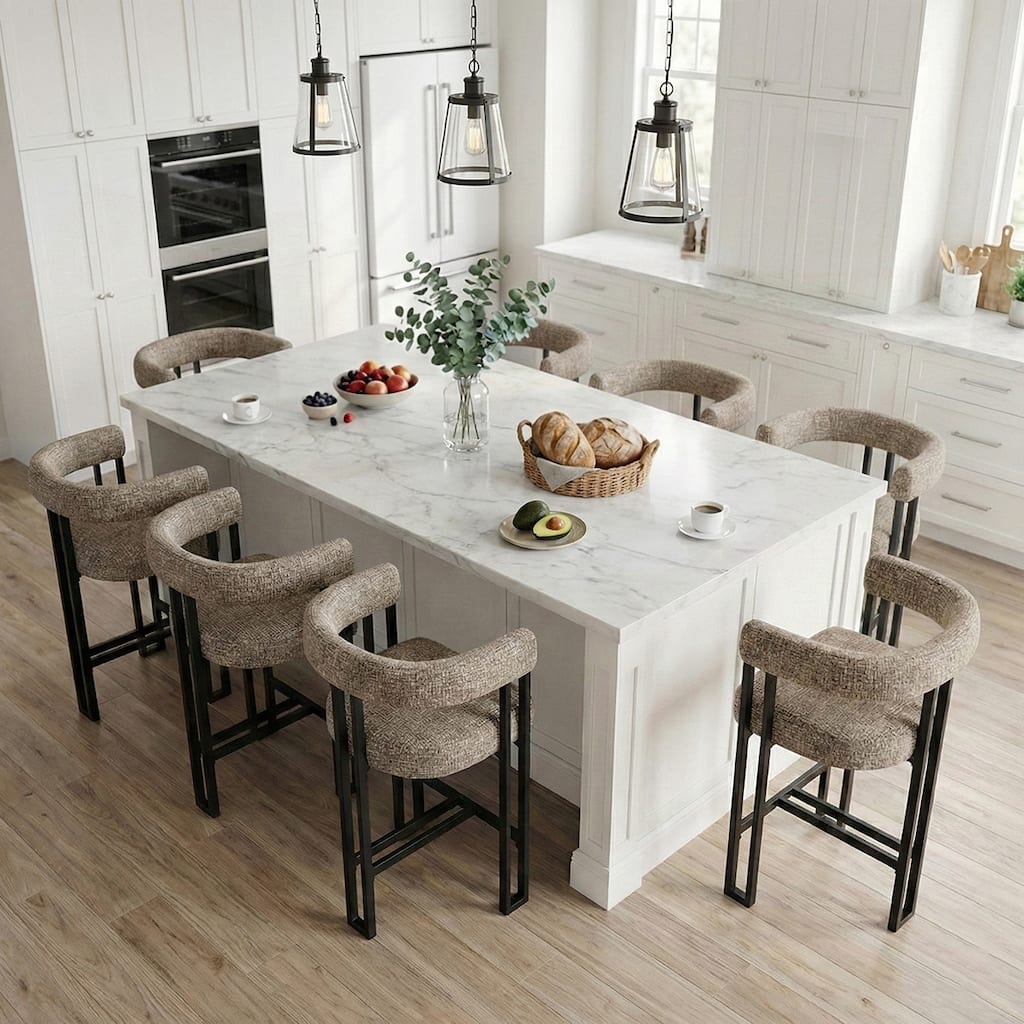 24" Seat Height Upholstered Tweed Solid Back Counter Stool(Set of 6)