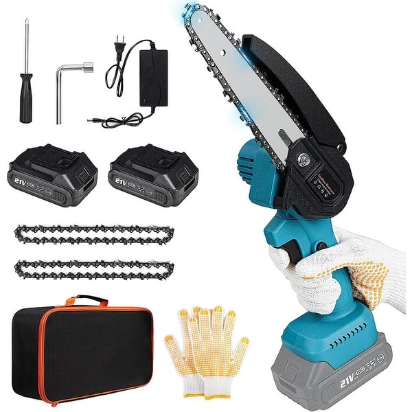 slide 2 of 5, Mini Chainsaw Cordless Handheld Blue - Battery