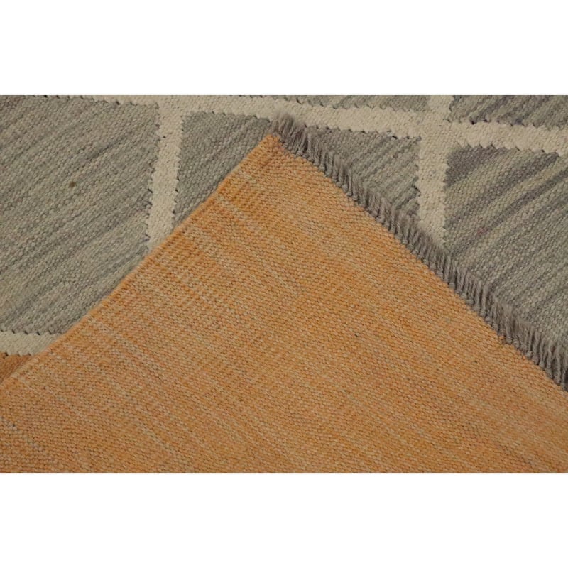 Hand Woven Oriental 100% Wool Carpet Southwestern Modern Greys & Charcoal Kilim Area Rug - 9' 6'' X 6' 6''