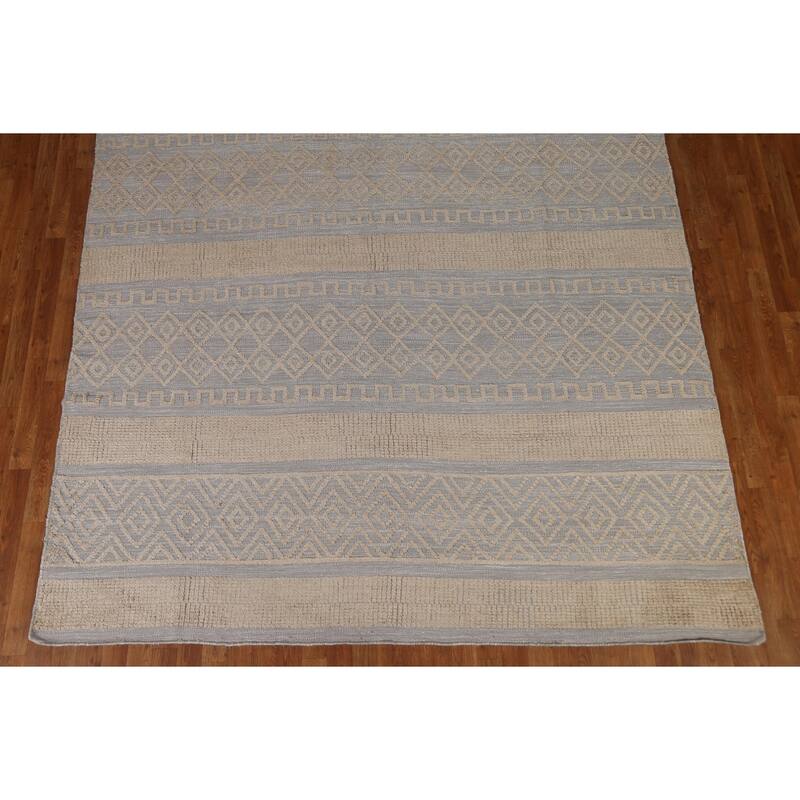 Hand Knotted Oriental 100% Wool Carpet Modern Tribal Greys & Charcoal Moroccan Area Rug - 9' 9'' X 8' 1''