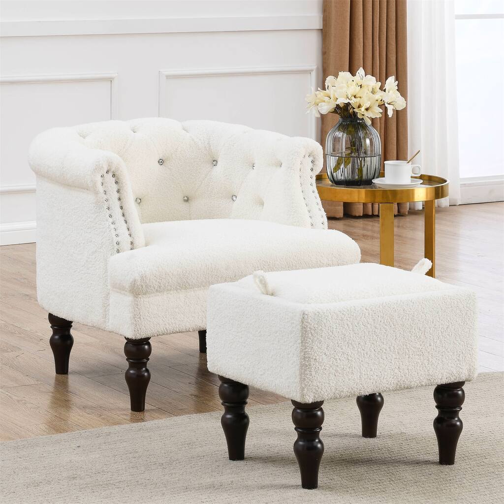 Modern Tufted Accent Chair with Footrest & Gourd-shaped Wood Legs