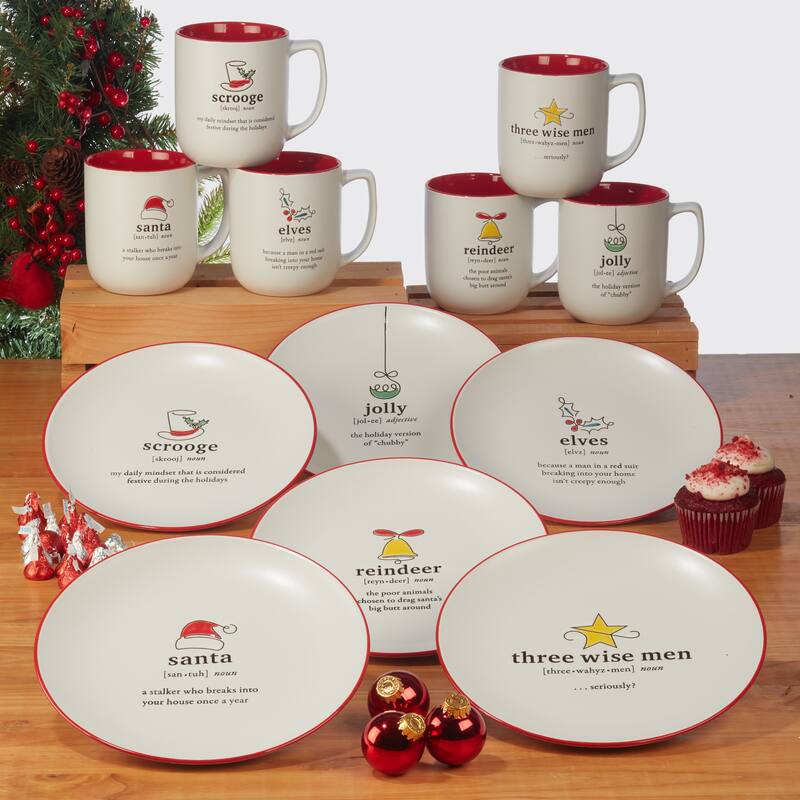 Certified International Christmas Fun Green Sayings 16 oz. Mugs, Set of 6 Assorted Designs