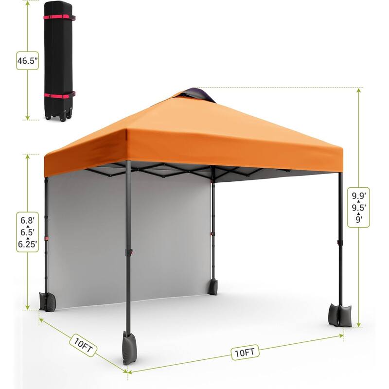 10x10ft Portable Instant Pop Up Canopy Tent with 1 Sidewall for Parties, Camping, Beach - N/A