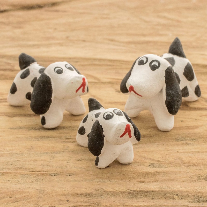 Novica Handmade Dalmatian Family Ceramic Figurines (Set Of 3)