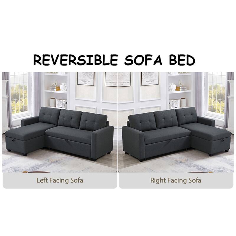 Upholstered Pull Out Sectional Sofa w/Storage,Convertible Corner Couch
