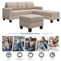 Warm Grey Fabric Sectional Sofa Set Reversible L-shape Couch Set with ...