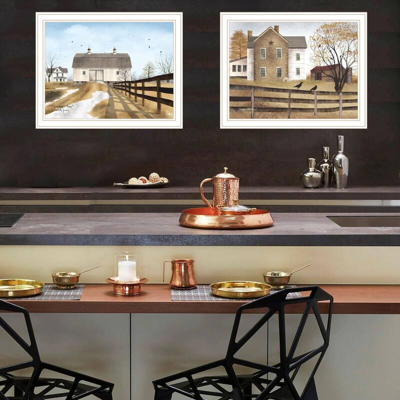 2-Piece Framed Wall Art Set - Grandpa's Barn & Autumn Afternoon, White Frame