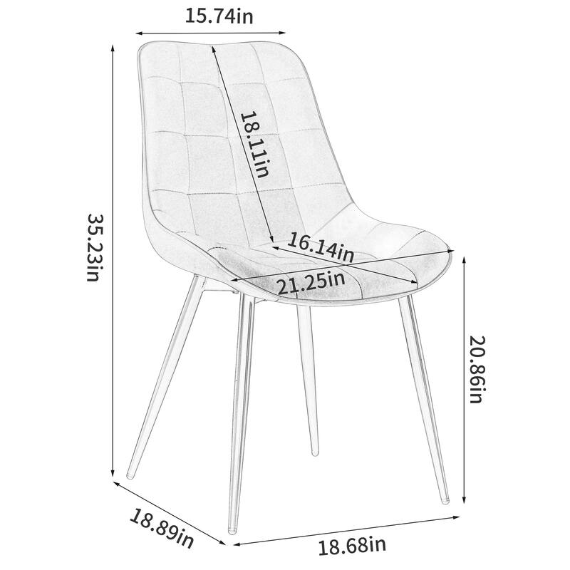 Modern Fabric Dining Chair w/ Grid Pattern and Metal Frame (Set of 2)