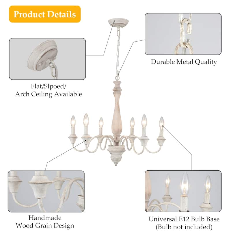 6-Light Farmhouse Branches Chandelier for Bedroom Study Dining Room