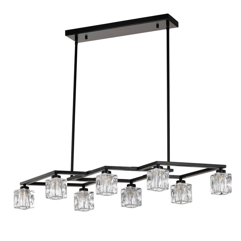 Modern Industrial Style 8-Light Pendant Light, Matte Black Crystal Chandelier, for Dining Room Kitchen and Living Room