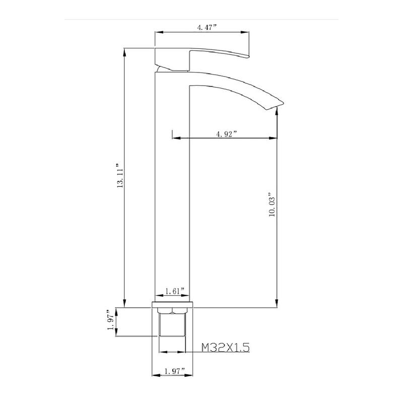 Single Hole Bathroom Vessel Faucet 1 Handle Bathroom Vessel Sink Faucet Waterfall Modern Basin Vanity High Tall Taps No Drain
