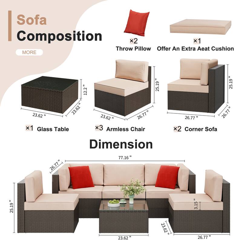 Futzca 6 Piece Patio Furniture Conversation Set with Pillow