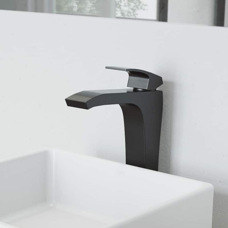 VIGO Blackstonian 12" H Single Handle Single Hole Bathroom Vessel Faucet in Matte Black