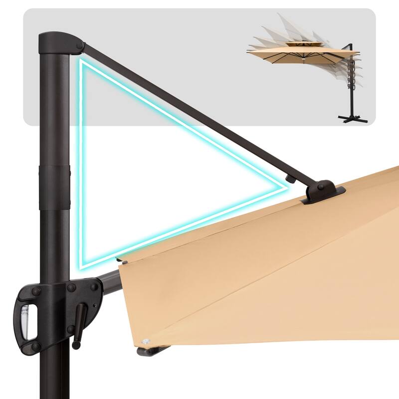 VredHom 9 x 11ft Outdoor Rectangular Dual Top Cantilever Patio Umbrella LED Light with Wheel Base