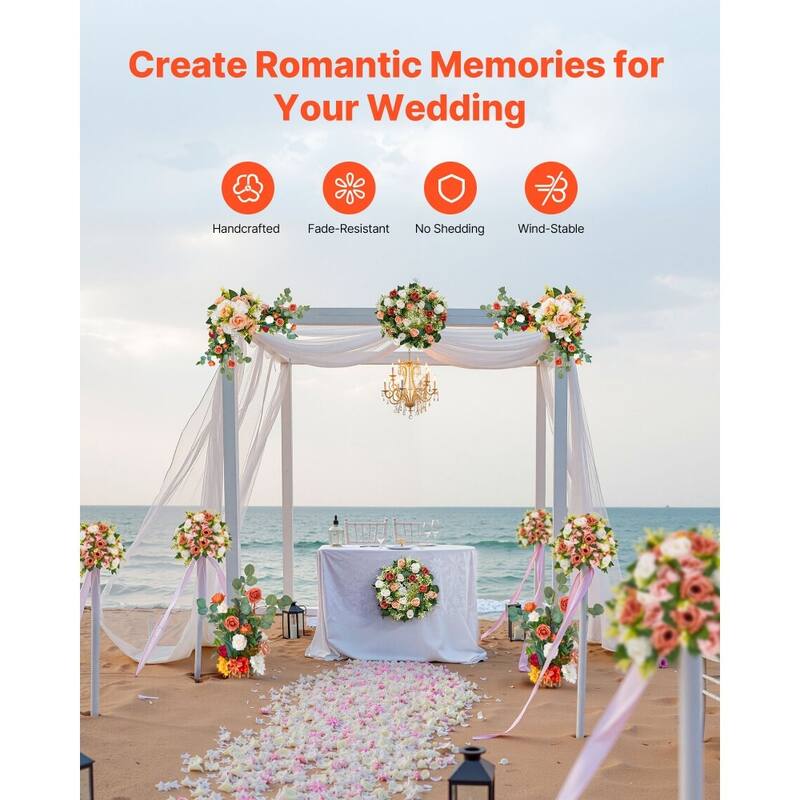 Orange Silk Rose Centerpieces Set of 4 with Wood Base for Weddings - 17.7 x 9.8 x 9.8 inch