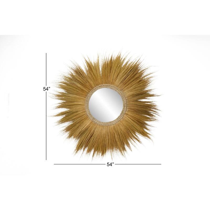 Dried Plant Tribal Inspired Sunburst Grass Wall Mirror with Coiled Rope Center - Brown - Roche River Decor - 2"W x 45"L x 45"H