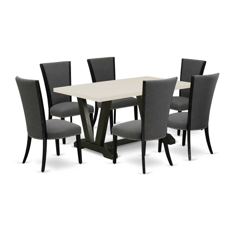 HomeStock 7-Piece Natural Oak Finish Solid Wood Top Dining Table with 6 Chairs