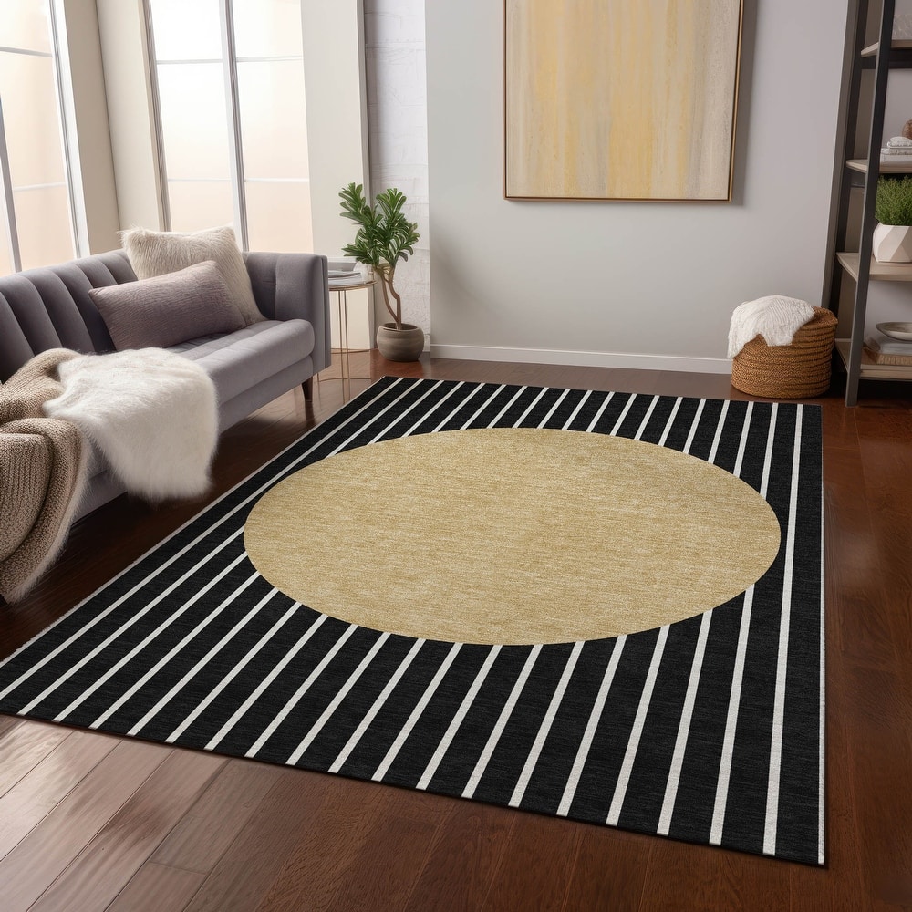 Machine Washable Indoor/ Outdoor Modern Sunrise Chantille Rug