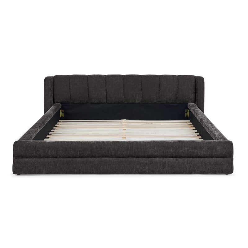 Queen-Sized Chenille Upholstered Bed with Headboard and Solid Frame.