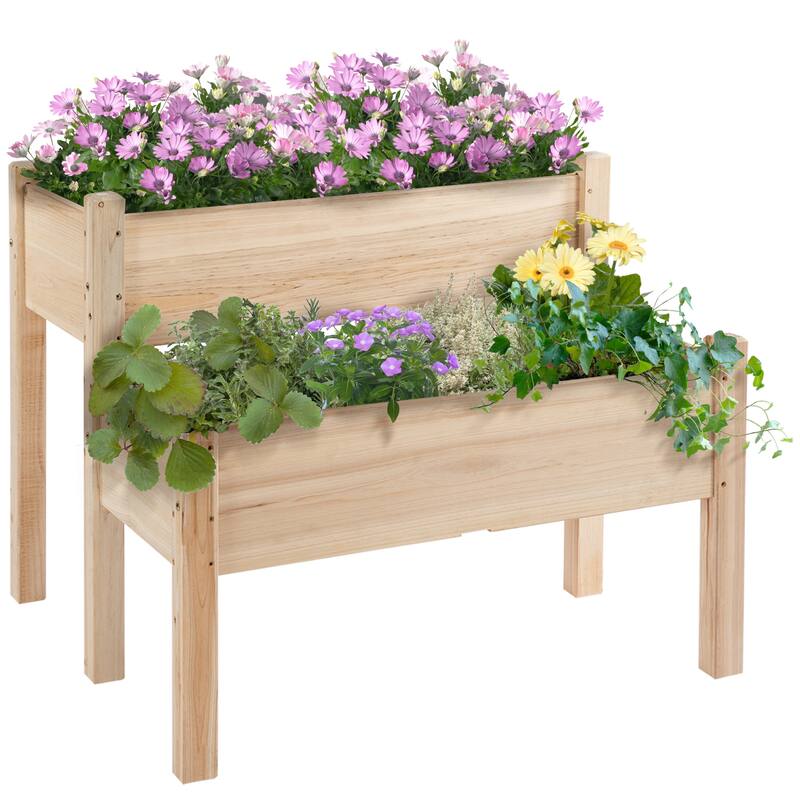 Double-Level Outdoor Planter Box Vegetables and Herbs with Drainage
