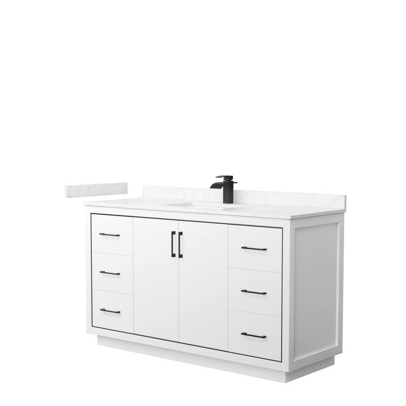 Icon Single Vanity Set, Cultured Marble Top, No Mirror - 60-Inch Single - White, Black Trim,Carrara Cultured Marble Top