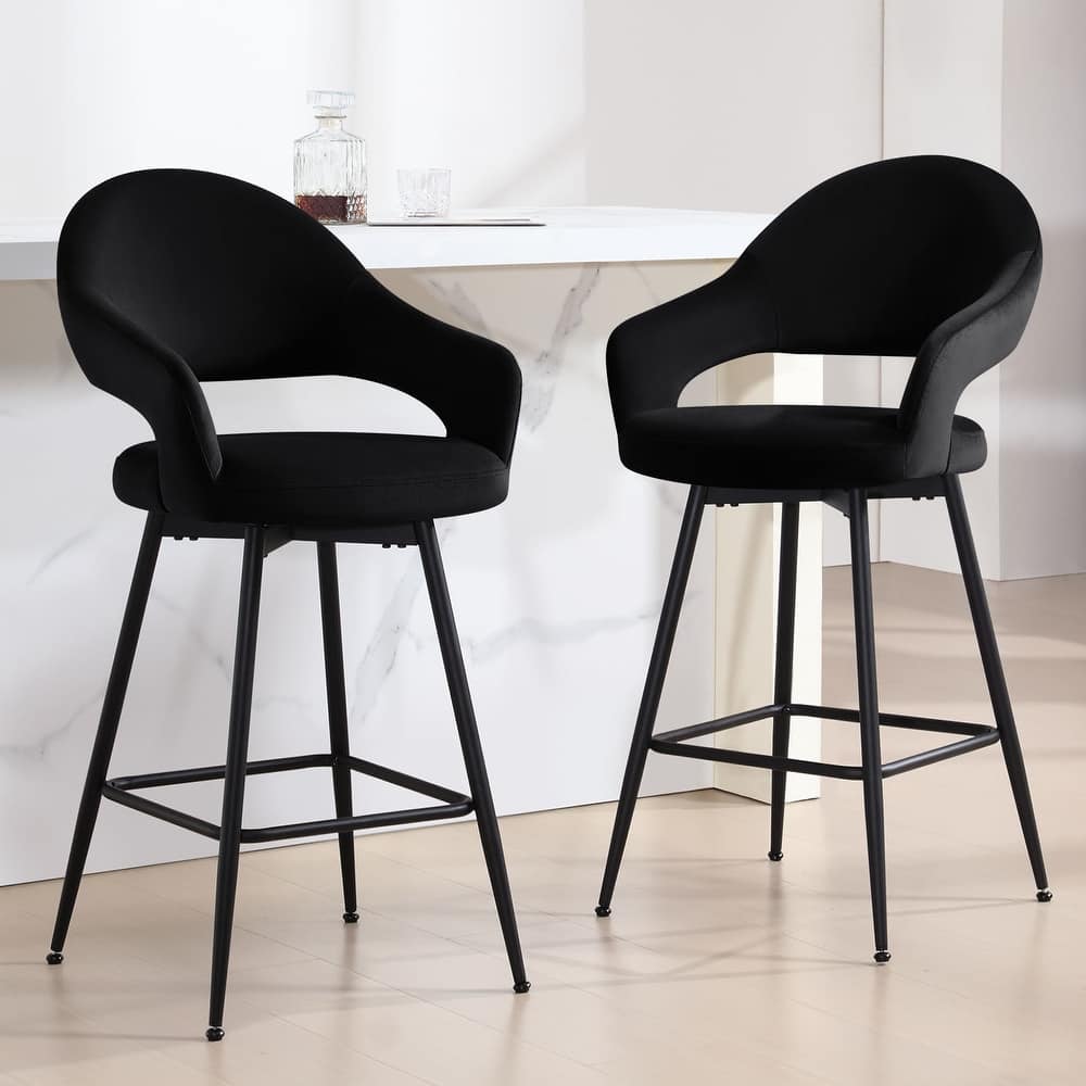 26" Velvet/ Faux Leather Counter Height Swivel Bar Stools Set of 2/4 - 39.2"H x 20.4"W X 22"D