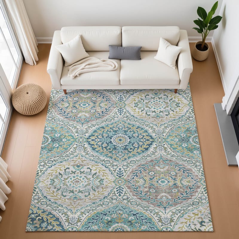 Premium Washable Super Soft Traditional Global Mayfield Rug - Teal - 3' x 5'