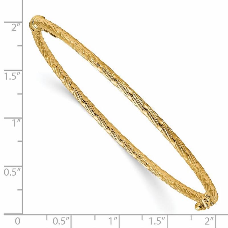 Curata 14k Yellow Gold Textured Hinged Cuff Stackable Bangle Bracelet